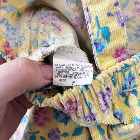 Vintage Oshkosh B'Gosh Yellow Floral Corduroy Overall USA Dress Girls SZ 5 FLAWS - Picture 13 of 16